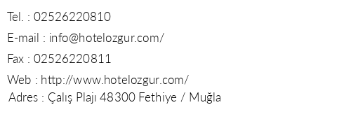 zgr Hotel Fethiye telefon numaralar, faks, e-mail, posta adresi ve iletiim bilgileri